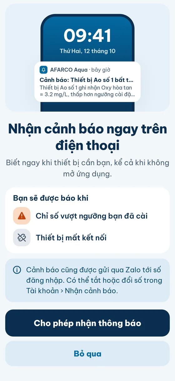 Màn Nhận cảnh báo ngay trên điện thoại, nút Cho phép nhận thông báo