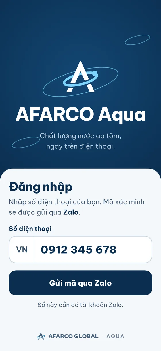 Màn Đăng nhập: ô số điện thoại và nút Gửi mã qua Zalo