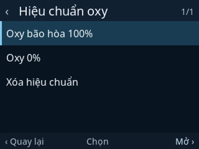 Hiệu chuẩn oxy: Oxy bão hòa 100%, Oxy 0%, Xóa hiệu chuẩn