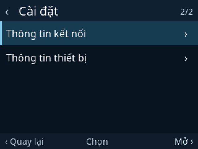 Cài đặt trang 2: Thông tin kết nối, Thông tin thiết bị